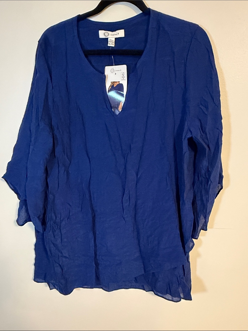 Crinkle V-Neck Tunic Top in Royal Blue - Coastal Bay